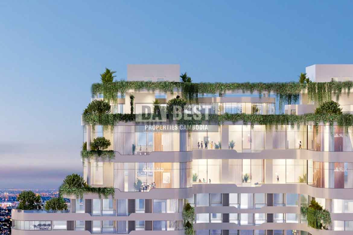 Studio Type Condo for Sale in BKK1, Phnom Penh — Stunning exterior view of Le Condé BKK1, showcasing its sleek high-rise design and modern architectural elegance in the heart of Phnom Penh.
